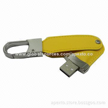 Yellow Leather Swivel USB Stick, 512MB to 32GB Capacity, Supports Plug-and-play Function